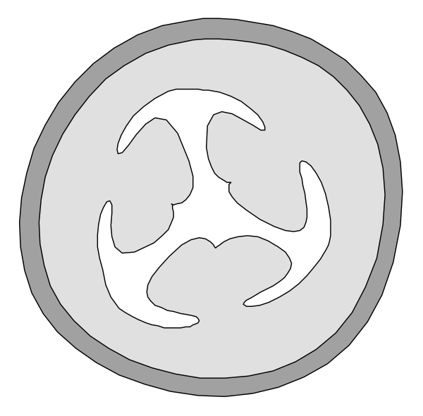 The image shows a black and white logo with an emblem that resembles two crossed swords forming a circle around what appears to be a gear-like symbol in the center of it all.