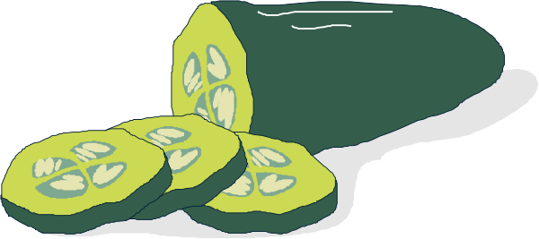 The image shows a cartoon depiction of sliced cucumbers with seeds on top placed next to each other in an orderly fashion against a plain background.