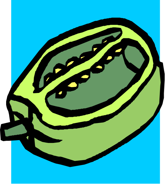 The image shows a green cell phone with an open case revealing its internal components against a blue background on the left side of the frame.
