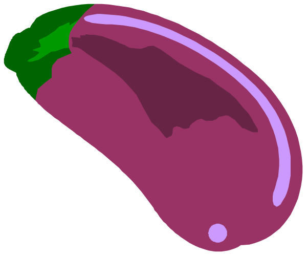 The image shows a purple eggplant with two green peppers on either side of it against a black background.