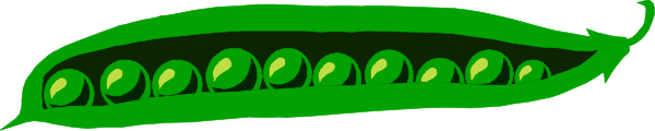 The image shows a green pea pod with several peas inside it against an unseen background.