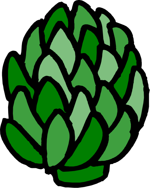 The image shows a stylized illustration of an open green pine cone with multiple layers against a plain background.