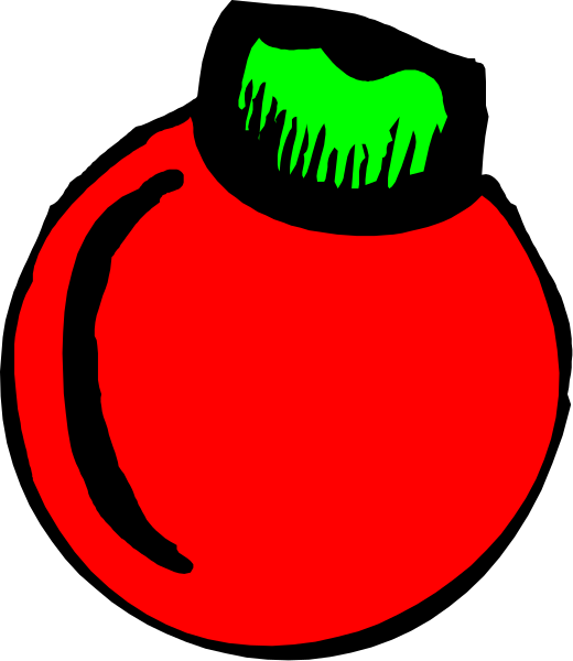 The image shows a red vase with green leaves on top of it against a black background.