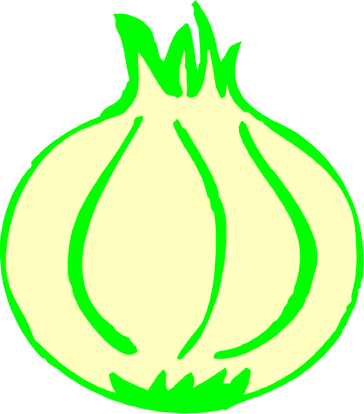 The image shows a cartoon of an onion with green leaves atop it against a white background.
