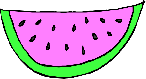 The image shows a cartoon of two watermelon halves with seeds on top against a black background.