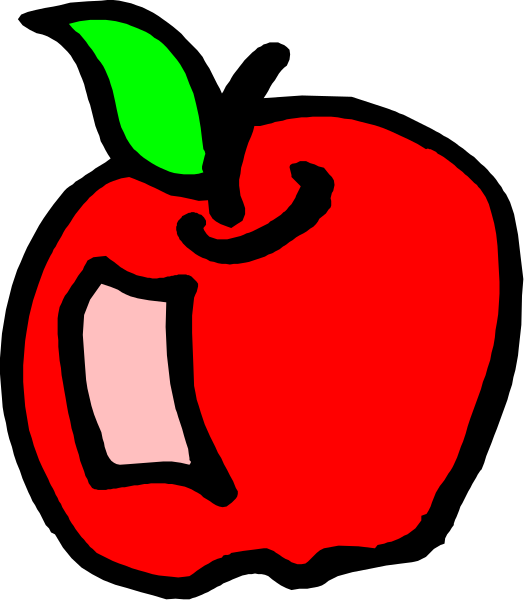 The image shows a cartoon apple with an open mouth that has teeth inside it.