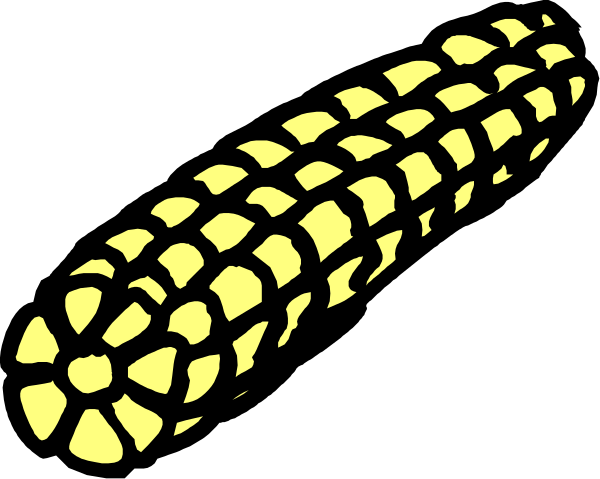 The image shows a black silhouette of an ear of corn with yellow kernels on it against a dark background to its left side.