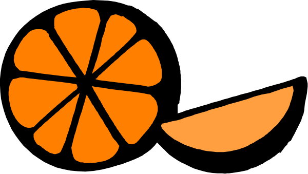 The image shows a black background with three orange slices of fruit arranged vertically on top of each other at different heights; there is no text present in this clip-art illustration.