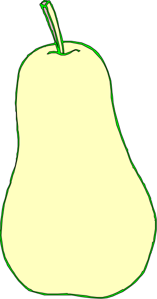 The image shows a pear with an apple stem on top of it against a black background.
