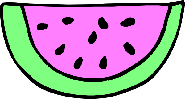 The image shows a cartoon watermelon slice with seeds on top of it against a gray background.
