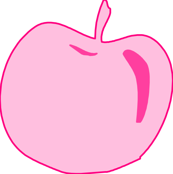 The image shows a pink apple with an eye drawn on it next to another identical pink apple without any features.