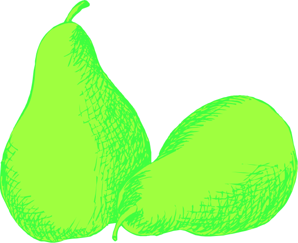The image shows a cartoon of three green pears with stems on top against a black background.