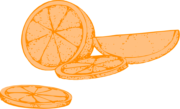 The image shows a cartoon depiction of sliced orange halves with seeds on top arranged to look like an airplane taking off from runway strips made by coins; there is also one whole slice in front, and two more behind it.