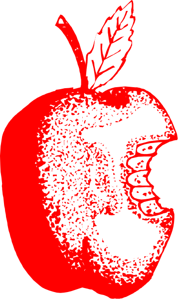 The image shows a red apple with an American flag design on it next to two slices of pie that have been cut out from behind them in such a way as to create a heart shape between their centers.
