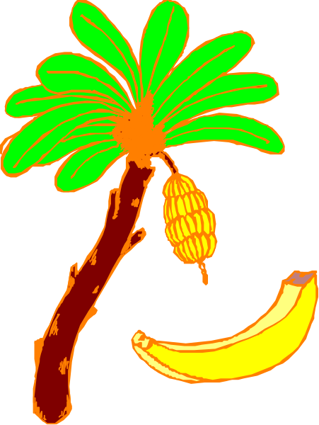 The image shows a cartoon depiction of two bananas with leaves on top against a black background; there is no text present in this clip-art illustration.