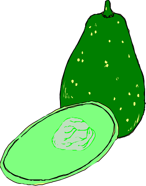 The image shows a green avocado with an open top next to half of another fruit that appears similar but is partially obscured by the first one; there's also what looks like a slice of cheese on its side, and it all sits against a black background.