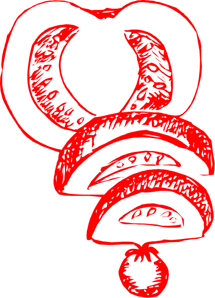 The image shows a red apple with an eye drawn on it next to two bananas that have eyes as well; there is also what appears to be a mushroom in front of them all.