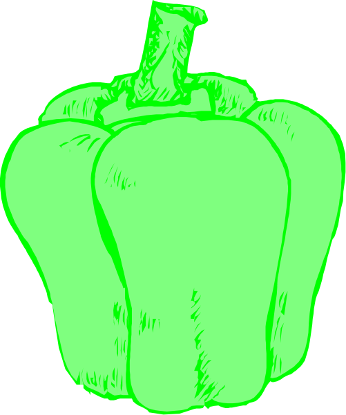 The image shows a green pepper with an exaggeratedly large stem on top of it against a black background.