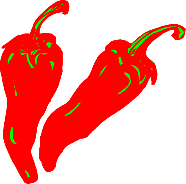 The image shows three red chili peppers against a black background with white outlines of their stems on top.