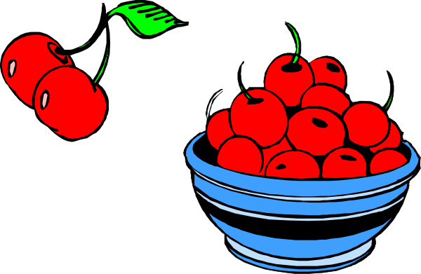The image shows a cartoon of cherry tomatoes with faces on them sitting next to each other inside bowls; there is also an illustration of cherries in another bowl above it all.