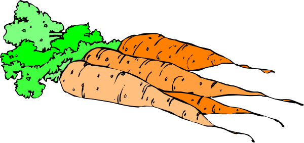 The image shows a cartoon of three carrots with green tops on them against a black background.