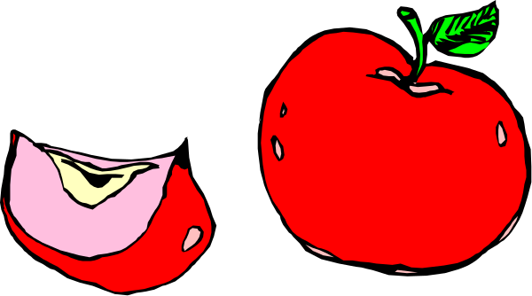 The image shows a cartoon of three apples with faces drawn on them; two have red apple bodies while one has an orange body.