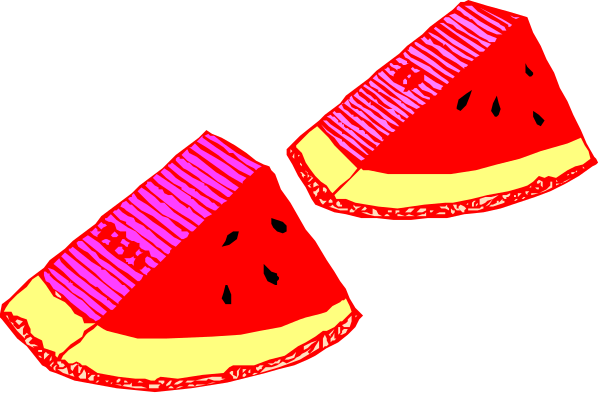The image shows three watermelon slices with a red rind against a black background.