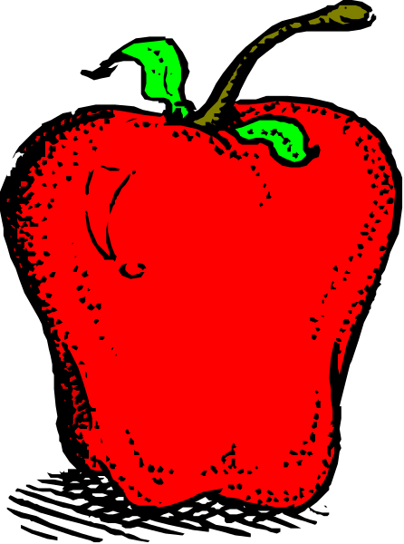 The image shows a red apple with green leaves on top of it against a black background.
