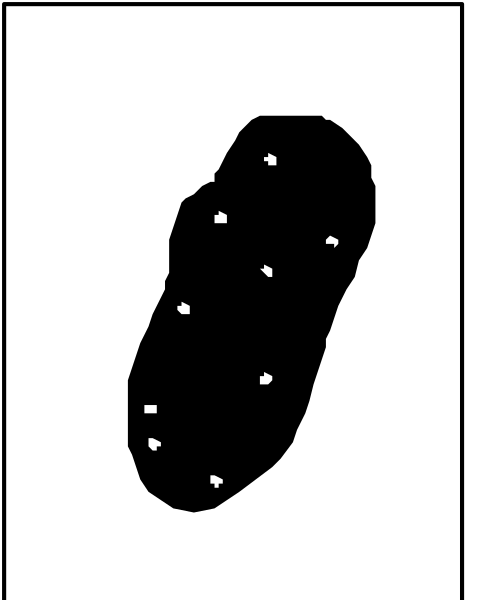 The image shows a black silhouette of an object with six points on it against a white background within what appears to be a clip-art graphic design template that includes text boxes for adding words at each corner, and there is also a small icon in one corner resembling two people standing together.