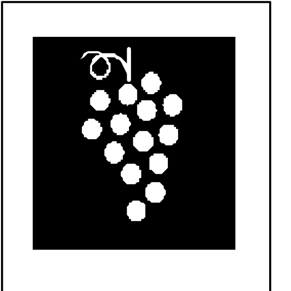 The black and white logo features a grape cluster on top of an icon representing wine glasses with liquid inside them.