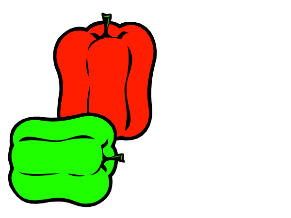 The image shows a simple representation of peppers with different shades: red for bell pepper, green for jalapeno, yellow for banana pepper, and black for chili pepper in an abstract manner against a dark background.