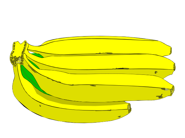 The image shows a bunch of yellow bananas with green stems against a black background.