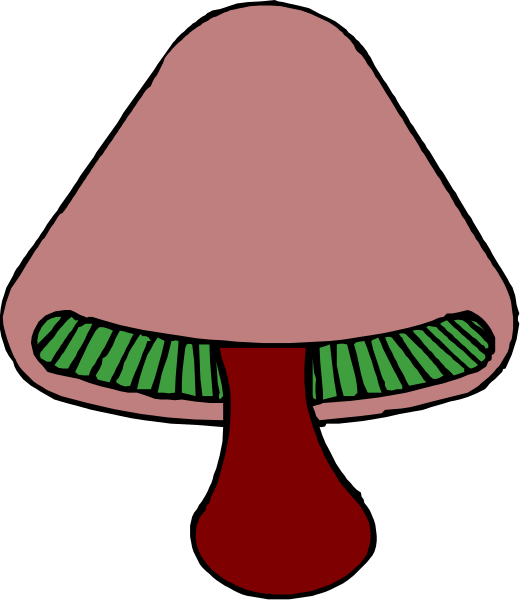 The image shows a cartoon mushroom with an open top revealing its interior structure against a black background.