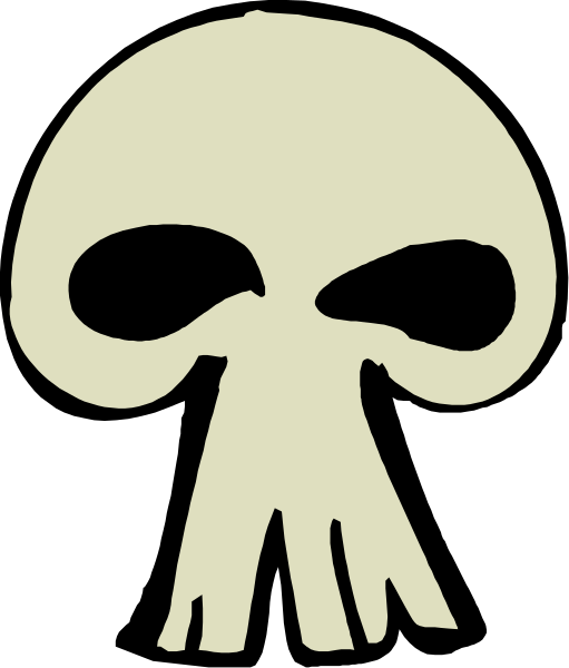 The image shows a black skull with crossed bones on its head as part of an emblem design.