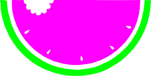 The image shows a pink circle with an outline of teeth inside it on top of what appears to be a green surface against a grey background; there is also a small purple object resembling fruit in front of this shape, and two black dots that could represent eyes or other objects are visible near the bottom.