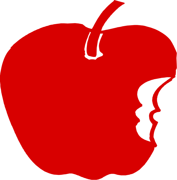 The image shows two apple halves with a stem between them against a black background; there is no other content present to provide additional information about what else might be in this clip-art picture.