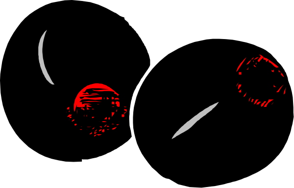 The image shows a black background with two red dots on it that appear to be moving towards each other from opposite sides of an unseen object in motion between them; there is no text present within this small clip-art image, and all elements depicted here can only be described as abstract or minimalistic.