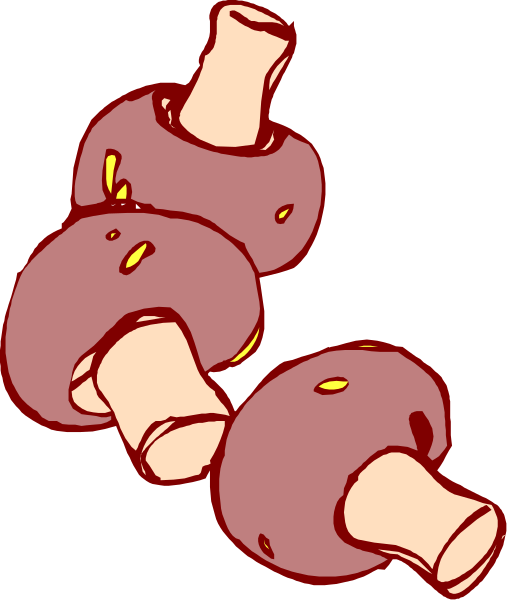 The image shows three red mushrooms with yellow spots on a plain background.