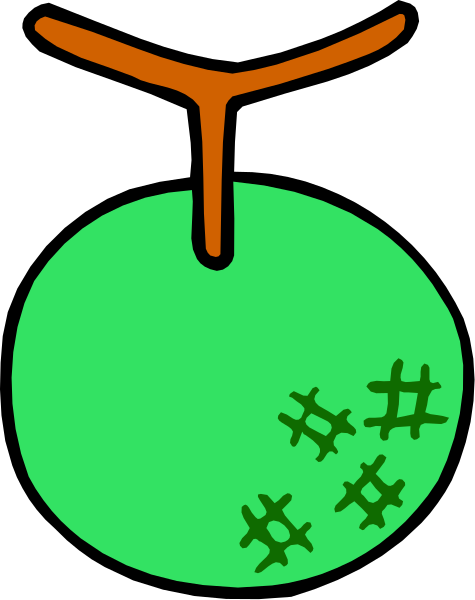 The image shows a green ball with various shapes on it against an orange background.