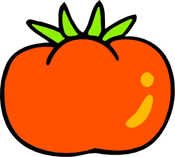 The image shows a cartoon of two tomatoes with faces: on top is an orange tomato smiling broadly; below it to its right sits another red tomato looking sadder than usual but still content, both set against a black background.