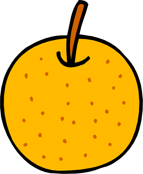 The image shows a cartoon of an apple with polka dots on it next to what appears to be a stem pointing upwards from its top left corner.