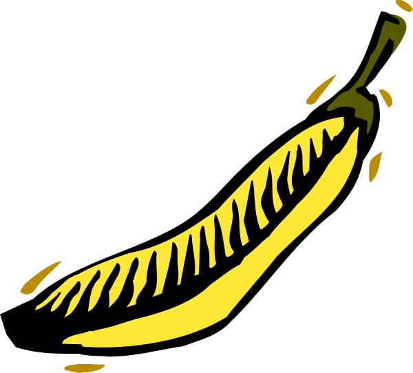 The image shows a banana with its peel removed on top of it is an illustration that resembles a smiley face.