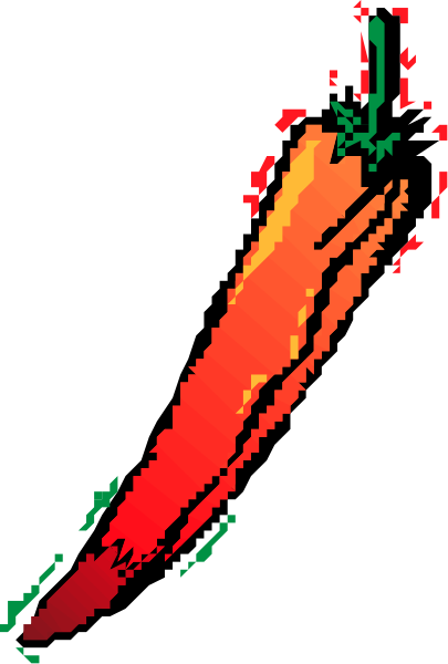 The image shows a red chili pepper with green stem against black background on left side of photo; right side is grayish-brown coloring without any discernible objects or subjects in it.