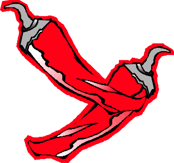 The image shows a graphic of two red chili peppers with white stems crossed over each other against a black background.