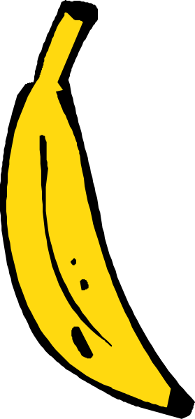 The image shows a banana with two black dots on it against a gray background.