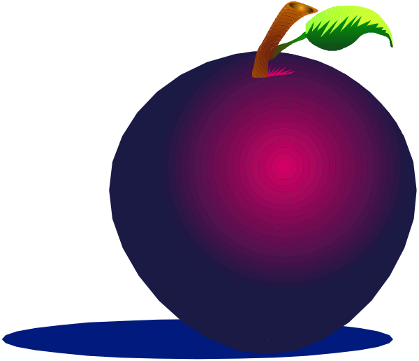 The image shows a cartoon apple with an orange leaf on top of it against a dark background.