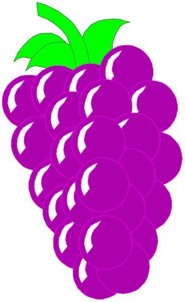 The image shows a bunch of purple grapes with green stems on top against a gray background.