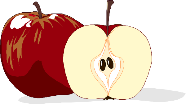 The image shows two apples with faces drawn on them sitting next to each other; there is no text present within this small clip-art picture.