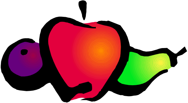 The image shows a colorful abstract representation of an apple with two hearts on it placed next to what appears to be a fish in water.