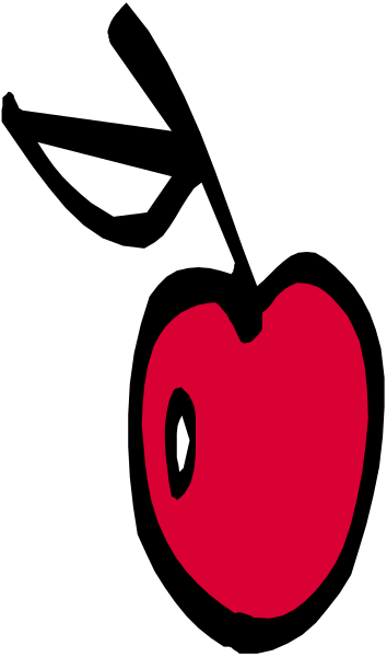 The image shows a black and white photo of an apple with red lips superimposed on it against a gray background.